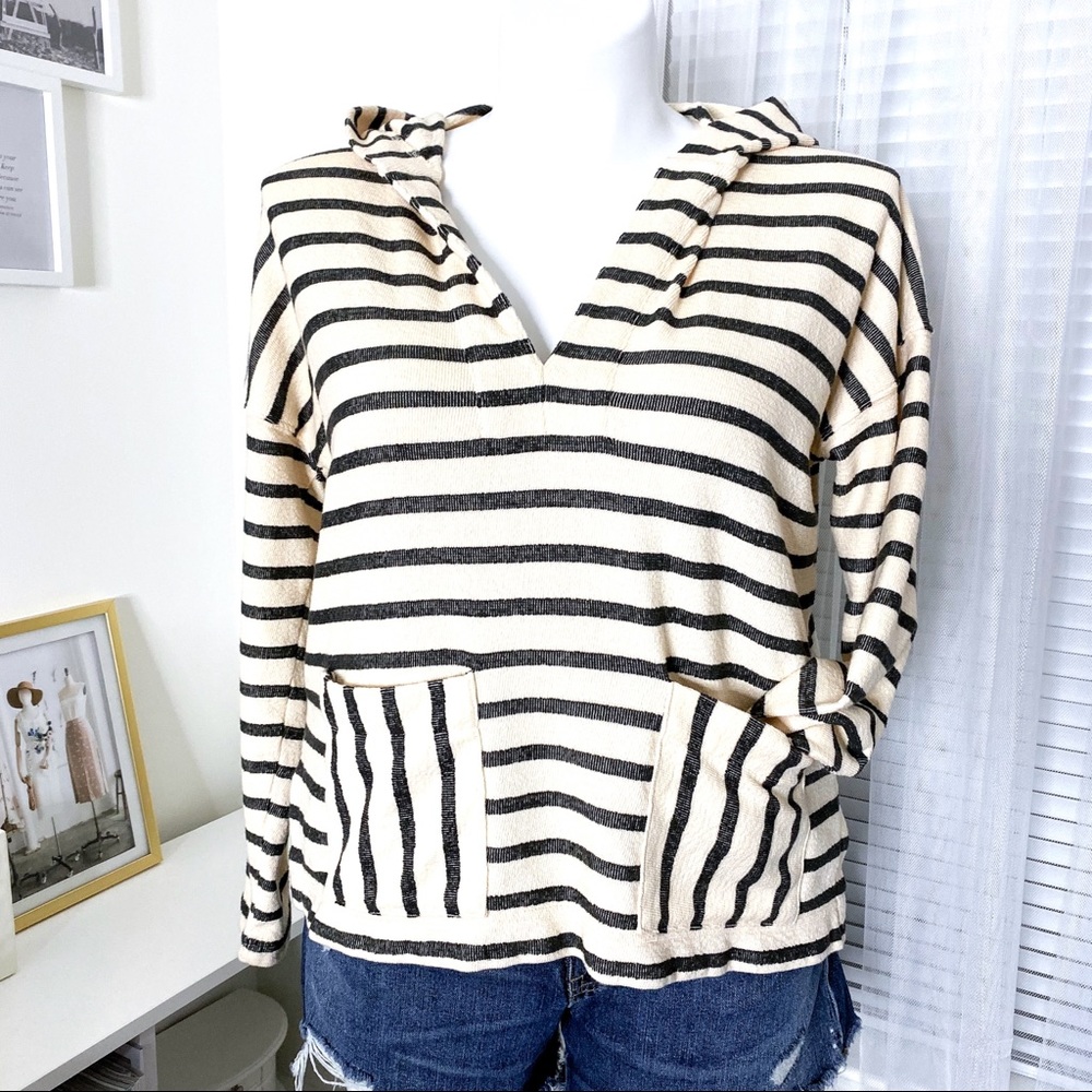 Madewell Striped Hoodie in Black and Cream